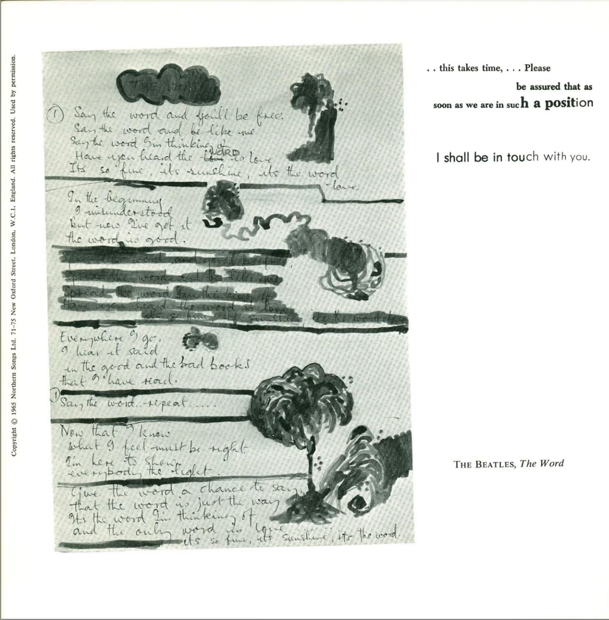 Manuscript of The Word from Rubber Soul, as published in John Cage's book Notations (1969).