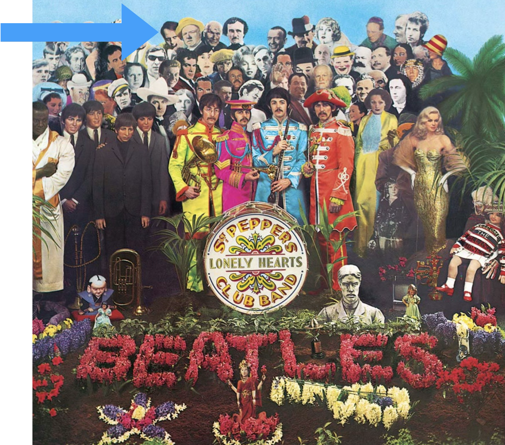 Composer Karlheinz Stockhausen on the cover of The Beatles' album Sgt. Peppers Lonely Hearts Club Band.